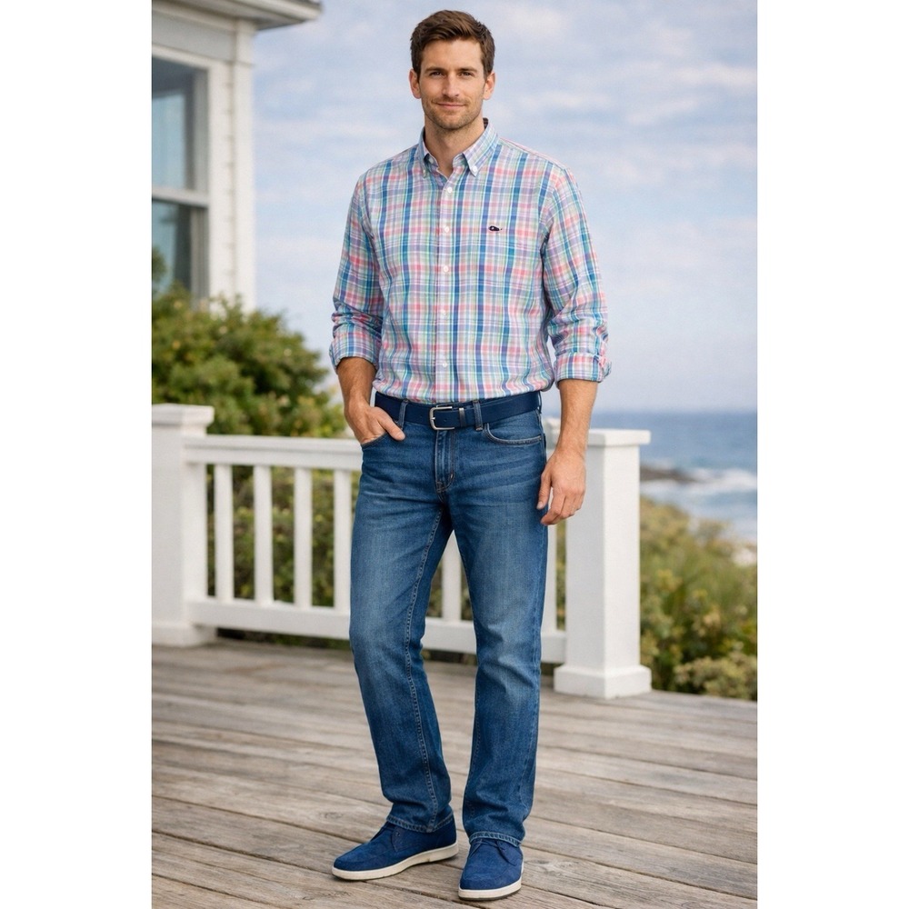 Vineyard Vines Men's Large Slim Fit Whale Shirt‎ Button Down Pastel Preppy